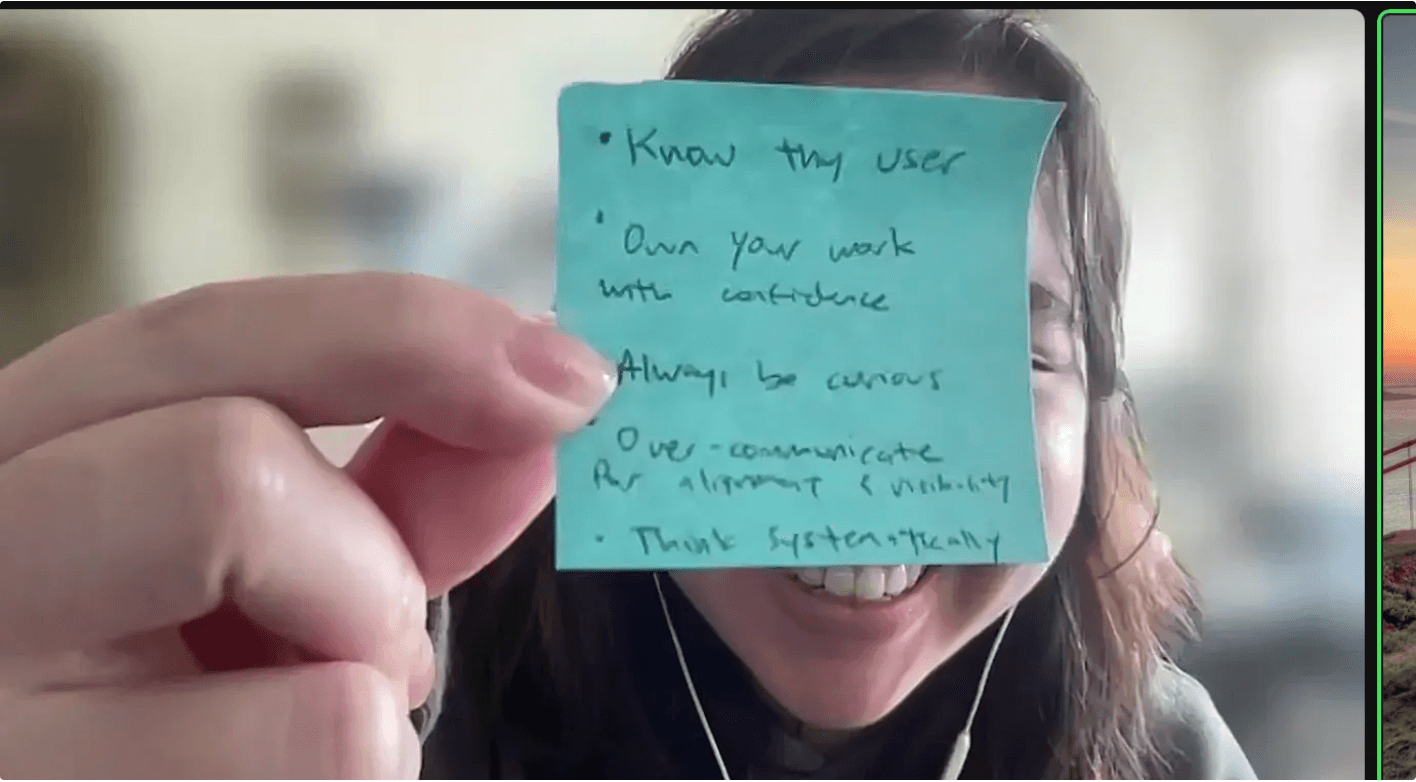 Michelle holding up values