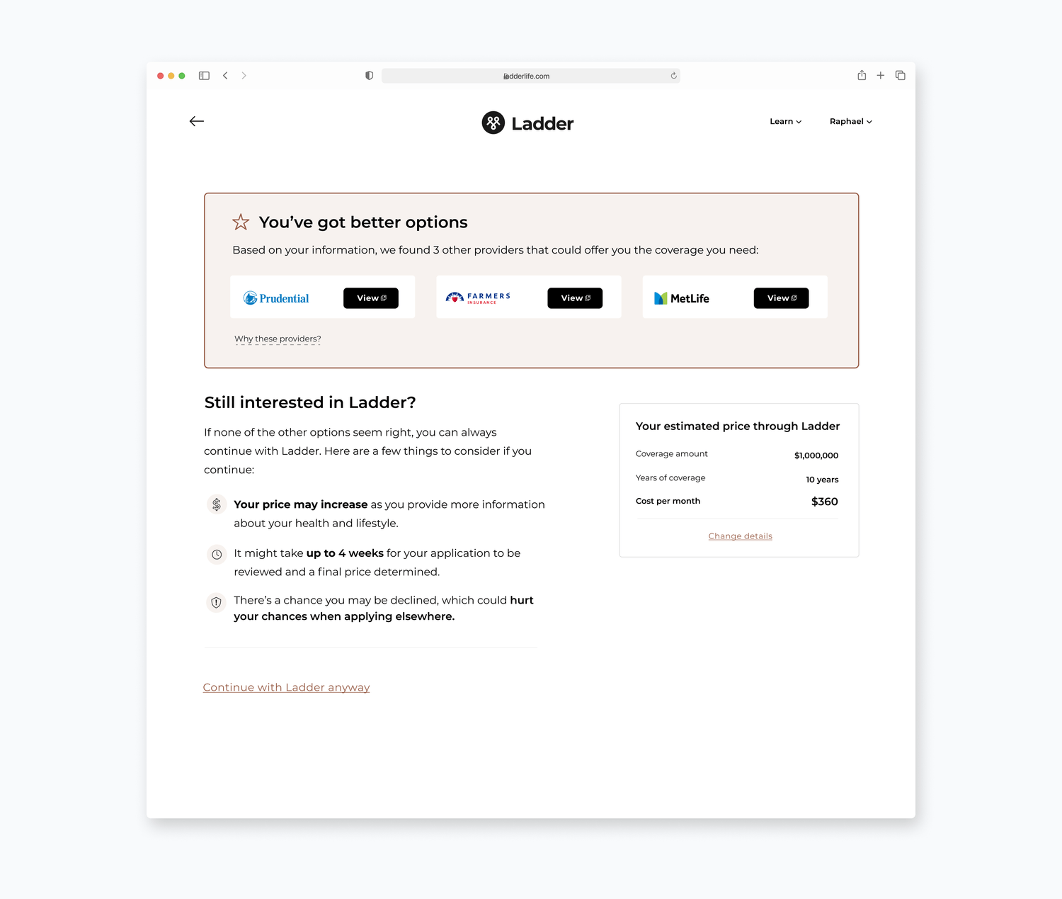 Modified quote page